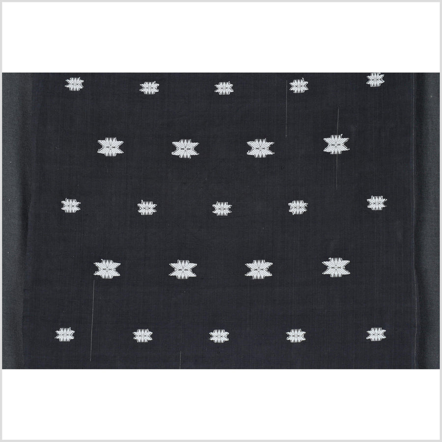 Ethnic Naga blanket, handwoven tribal cotton throw, gray stars on black background, boho tapestry India textile runner AW25