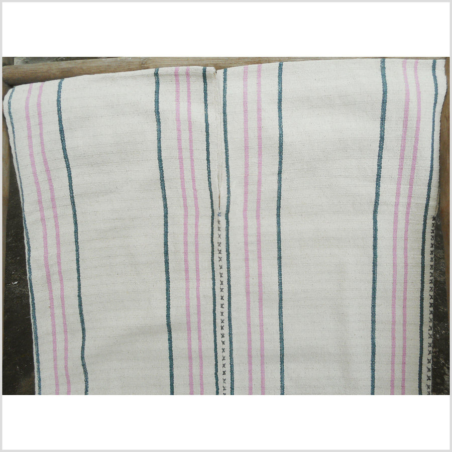 Ethnic cotton boho fabric shirt tribal Karen handwoven stripe textile pink white gray natural cotton tassel handmade Asian minority 31 DS50