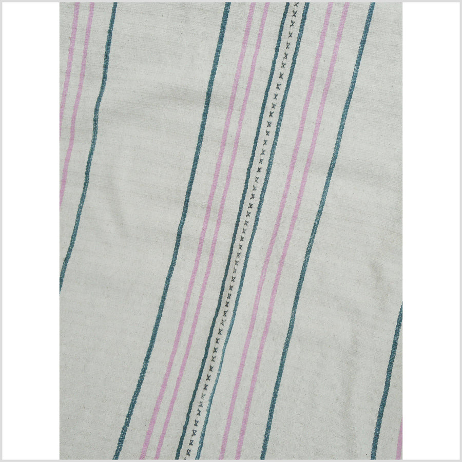 Ethnic cotton boho fabric shirt tribal Karen handwoven stripe textile pink white gray natural cotton tassel handmade Asian minority 31 DS50