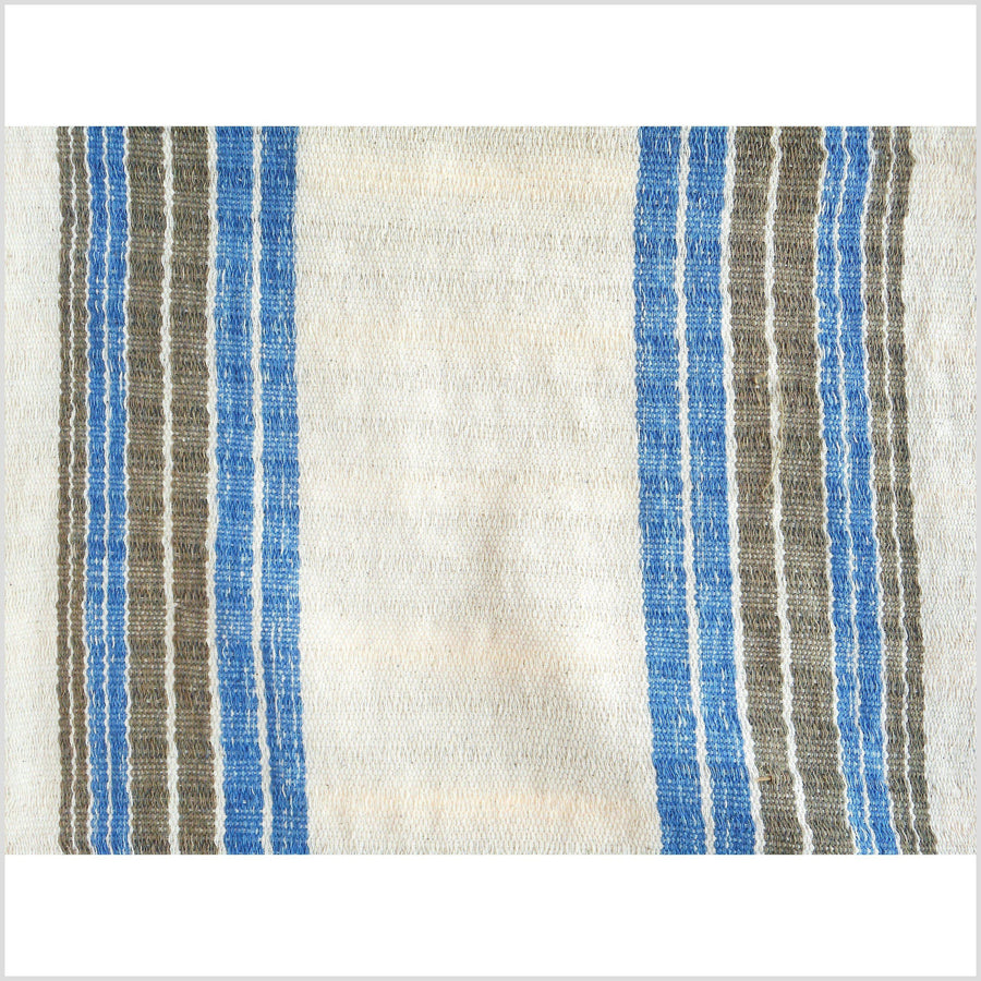 Ethnic cotton boho fabric shirt tribal Karen handwoven stripe textile white blue green natural cotton tassel handmade Asian minority 31 DS52