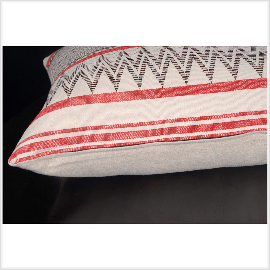 Ethnic hand woven cotton pillow cream brown red geometric India fabric decorative throw pillow Naga tribal fabric blanket cushion QW86