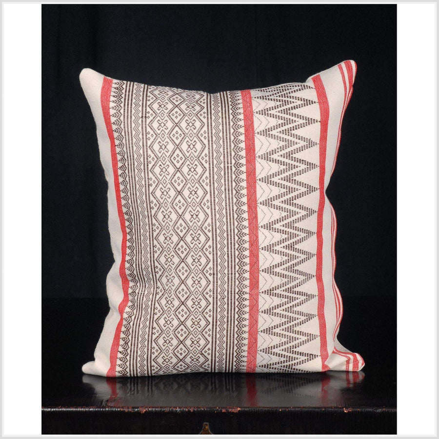 Ethnic hand woven cotton pillow cream brown red geometric India fabric decorative throw pillow Naga tribal fabric blanket cushion QW86