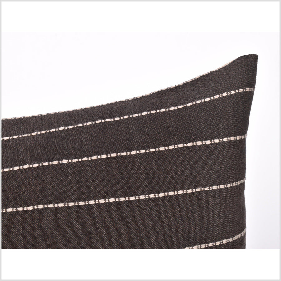 Ethnic long lumbar cushion, 14 x 35 inch bed pillow, brown, black, off-white, tribal handwoven cotton pillow cover PP74