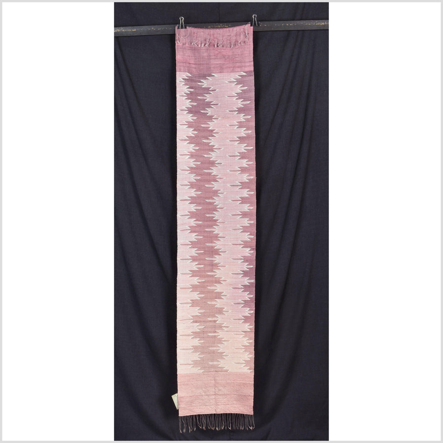 Exquisite handwoven blush pink mauve rose white 100% silk runner, Laos tapestry textile, handspun throw scarf, natural dye ethnic decor RB85