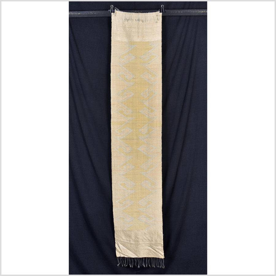 Exquisite handwoven gold yellow gray blush 100% silk runner, Laos tapestry textile, hand spun throw scarf natural dye boho ethnic decor RB78