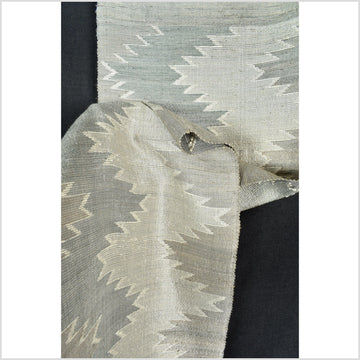 Exquisite handwoven gray teal celadon off-white 100% silk runner, Laos tapestry textile, hand spun throw, natural dye boho ethnic decor RB76