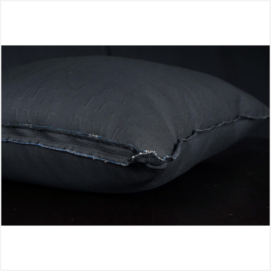 Faded indigo blue tribal hemp pillow, 23 in. square vintage Hmong/Miao textile cushion BN62