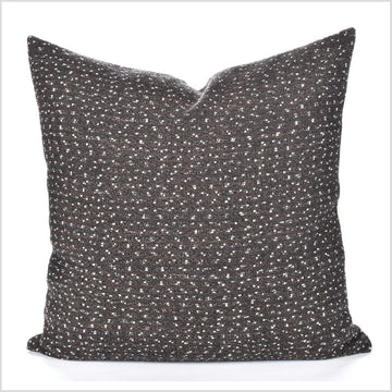 Farmhouse decor pillow, Hmong tribal 23 in. square cushion, handwoven cotton, neutral gray brown black speckled natural organic dye LL16