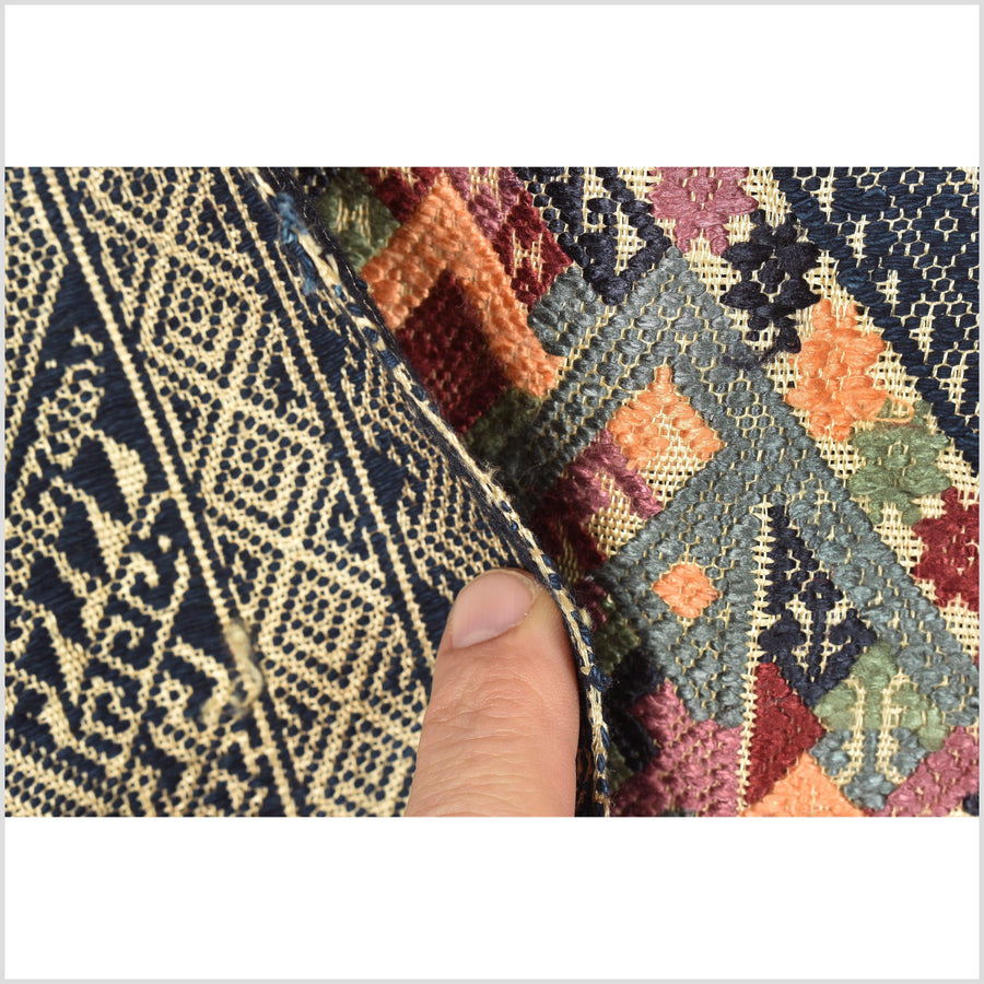 Flabbergasting! Tribal cotton silk runner tapestry Laos Tai Lue textile handwoven hand spun throw, Xtra LONG natural dye ethnic decor RB104