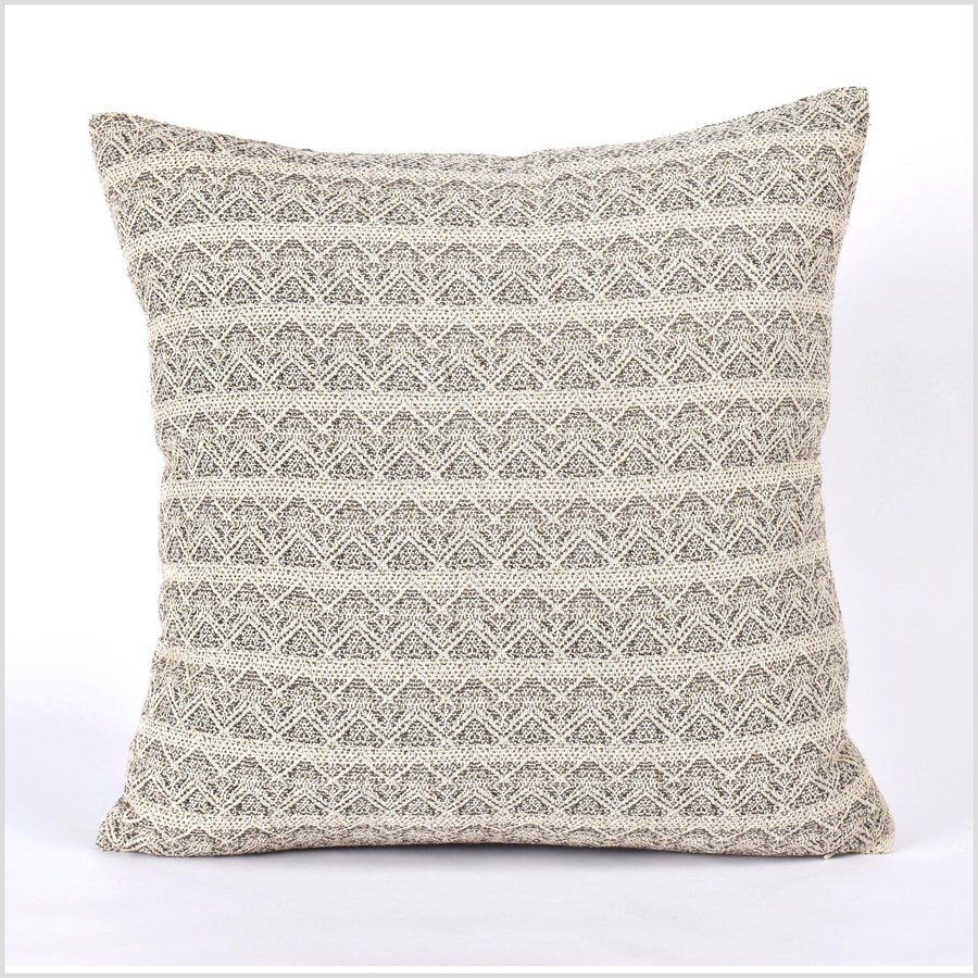 Geometric pattern white brown black cotton 19 inch square pillow