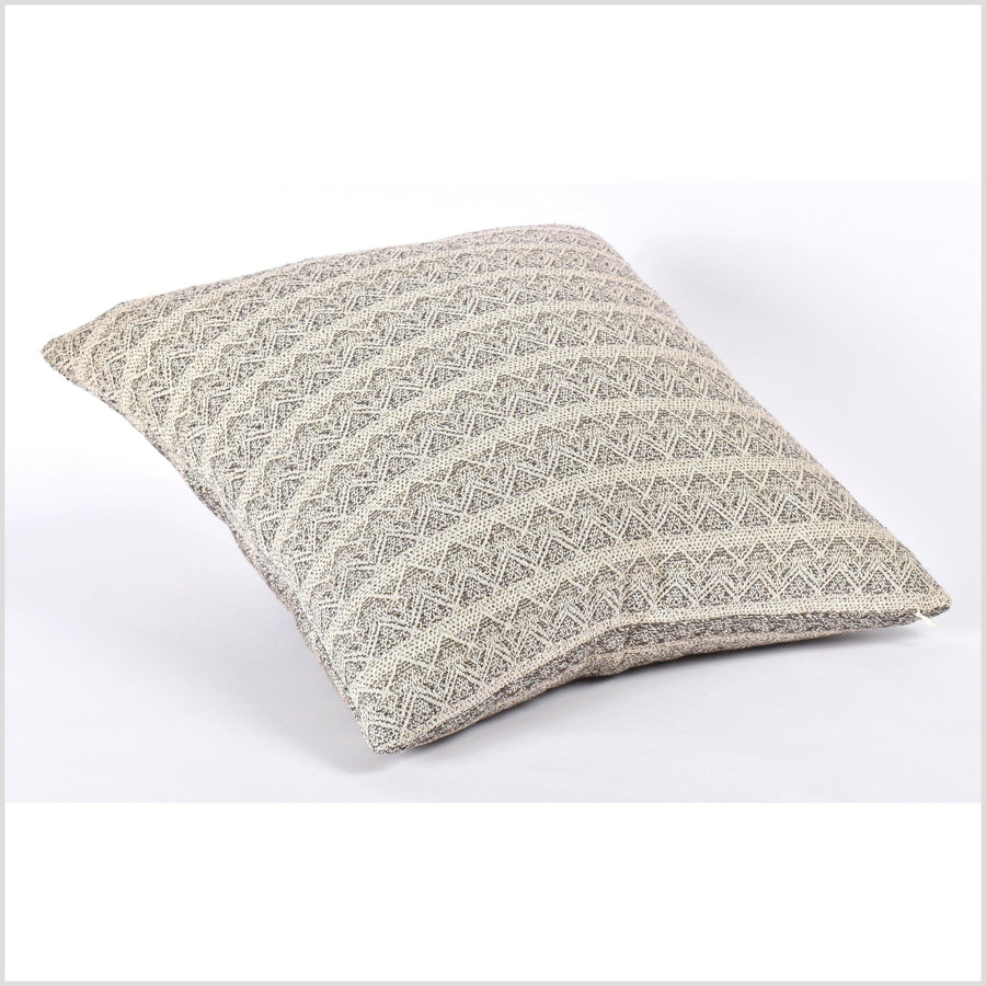 Geometric pattern white brown black cotton 19 inch square pillow, soft textured fabric cushion, neutral and natural unbleached double sided pillow cover PP9