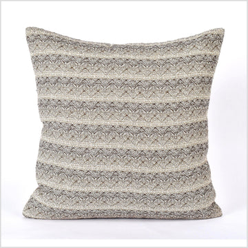 Geometric pattern white brown black cotton 19 inch square pillow, soft textured fabric cushion, neutral and natural unbleached double sided pillow cover PP9