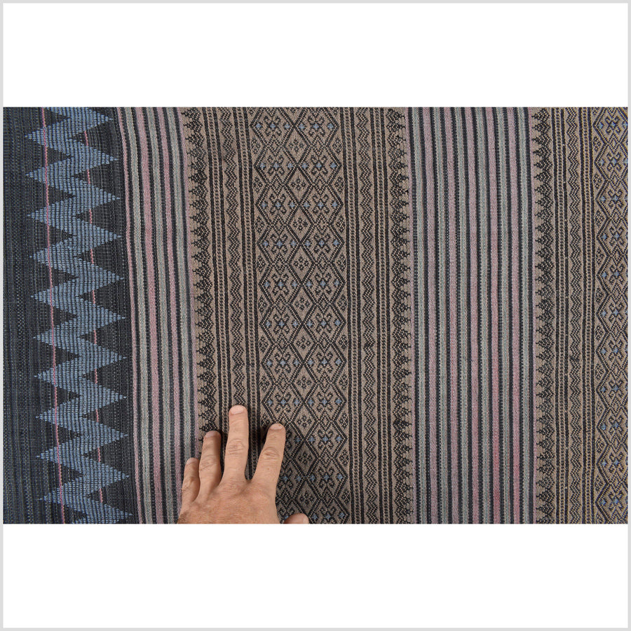 Geometric striped tribal home decor, brown blue green blush ethnic Naga blanket, handwoven cotton throw, boho tapestry, India textile runner PO13