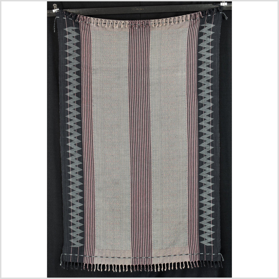 Geometric striped tribal home decor, brown red green blush black ethnic Naga blanket, handwoven cotton throw, boho tapestry, India textile runner PO12