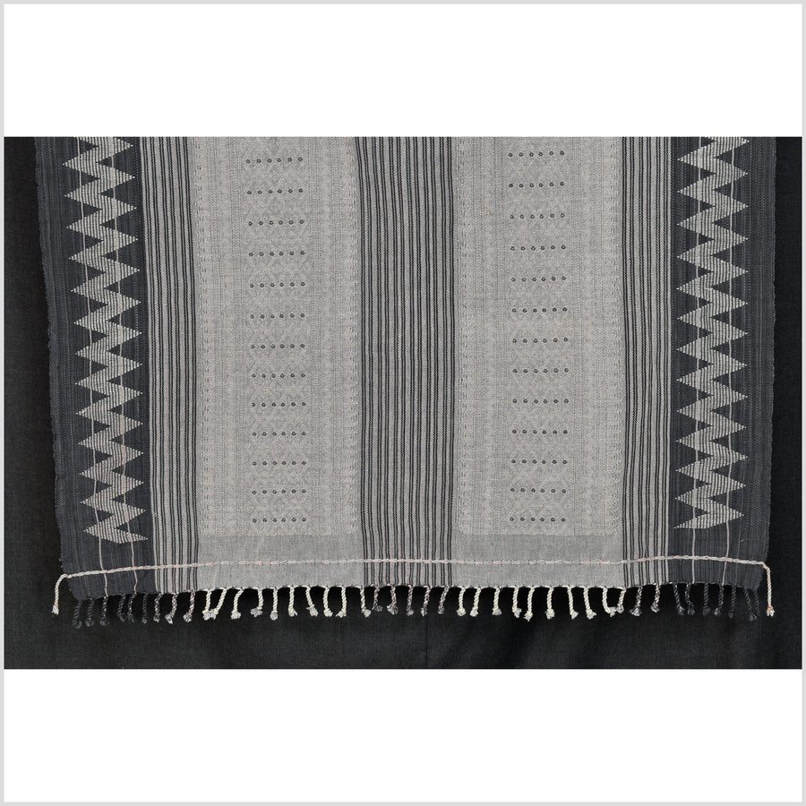Geometric striped tribal home decor, gray ethnic Naga blanket, handwoven cotton throw, boho tapestry, India textile runner PO60