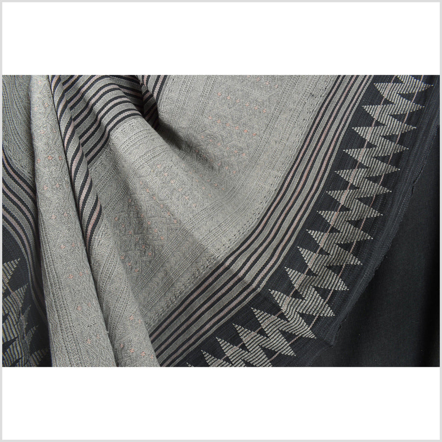 Geometric striped tribal home decor, grey black blush ethnic Naga blanket, handwoven cotton throw, boho tapestry, India textile runner AW95