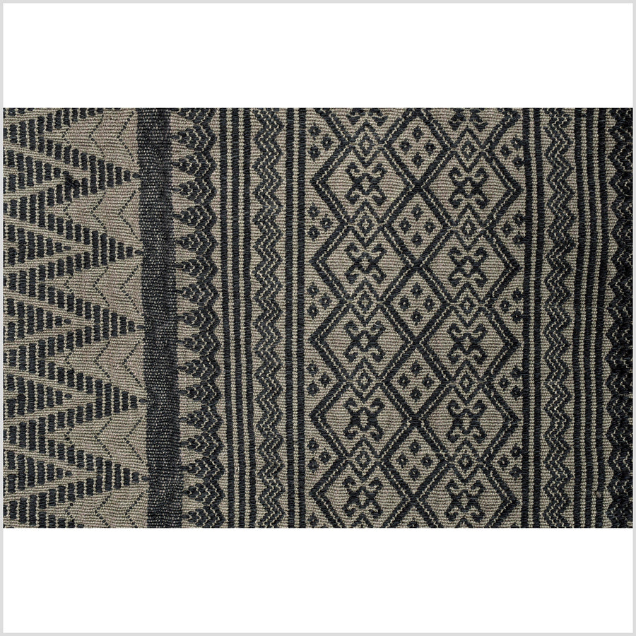 Geometric striped tribal textile decor, dark brown black ethnic Naga blanket, handwoven cotton throw, boho tapestry LP7