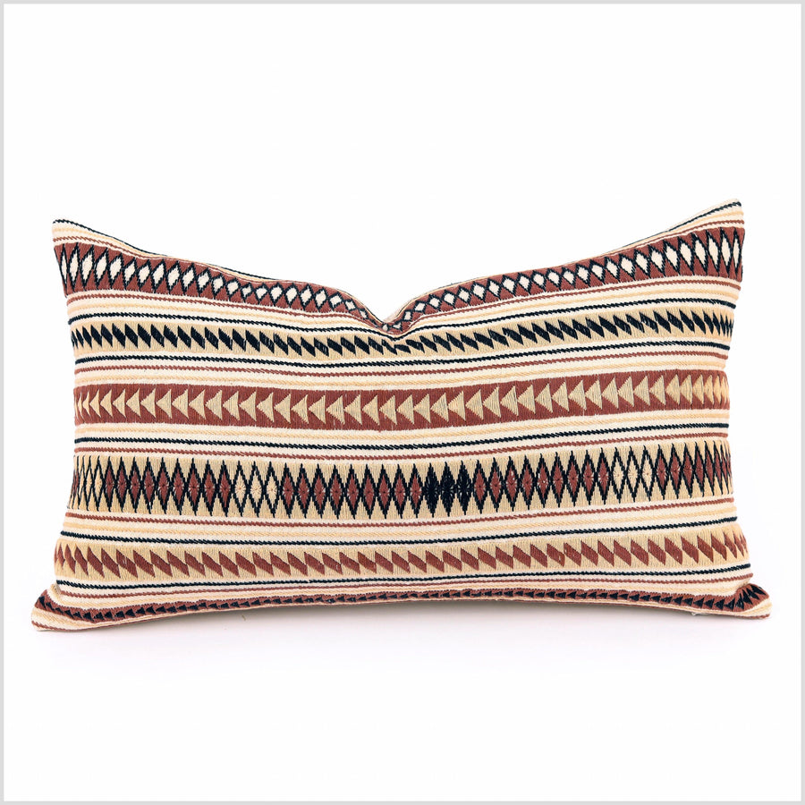Geometric tribal ethnic Akha pillow, hand embroidered traditional textile, lumbar rectangle cushion, fair trade, multi color cheerful YY24
