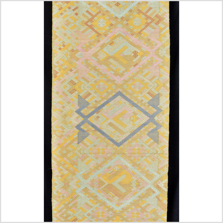 Golden silk runner tapestry scarf Laos Tai Lue boho textile wedding gift blanket handwoven throw natural dye tribal ethnic decor RB105