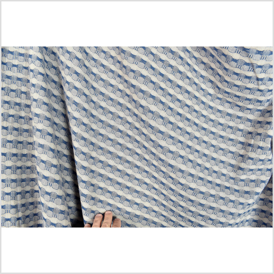 Gray and blue, two-tone cotton crepe fabric, circle and stripe woven pattern, custom dyed Thailand craft sold per yard PHA263
