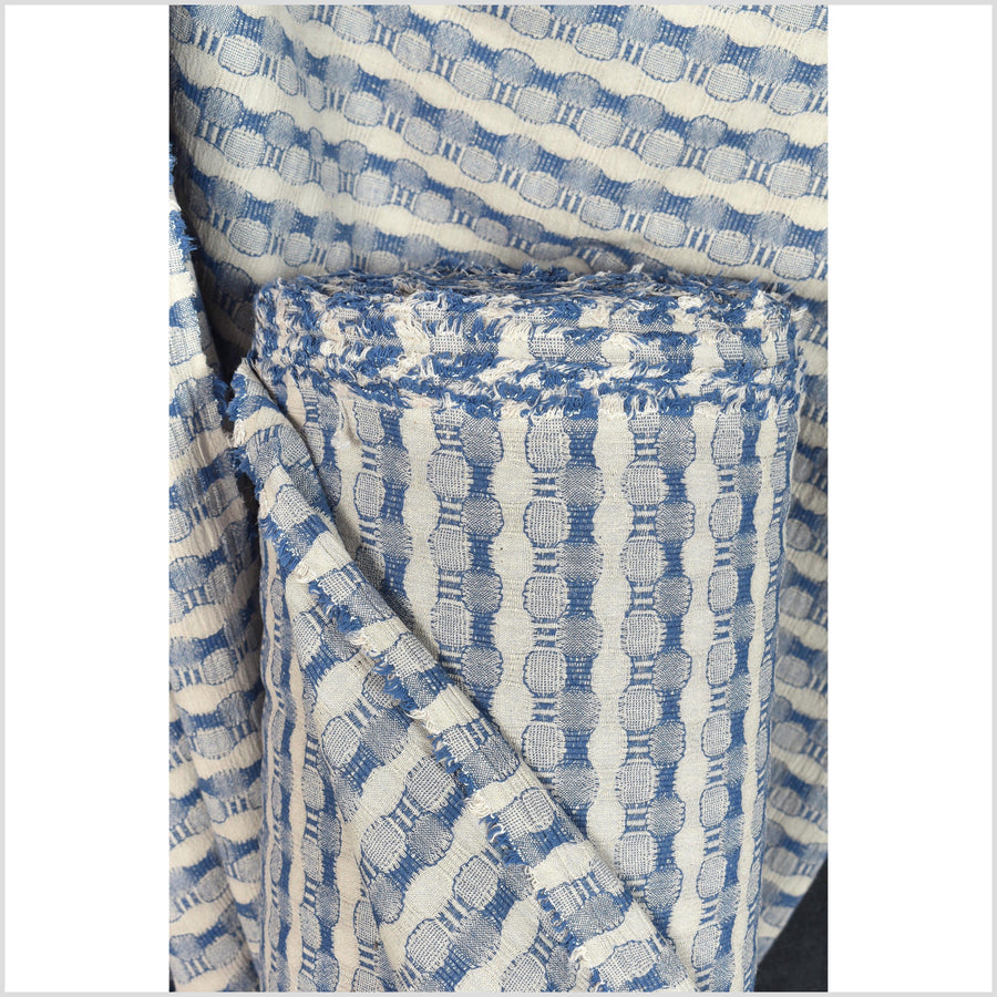 Gray and blue, two-tone cotton crepe fabric, circle and stripe woven pattern, custom dyed Thailand craft sold per yard PHA263