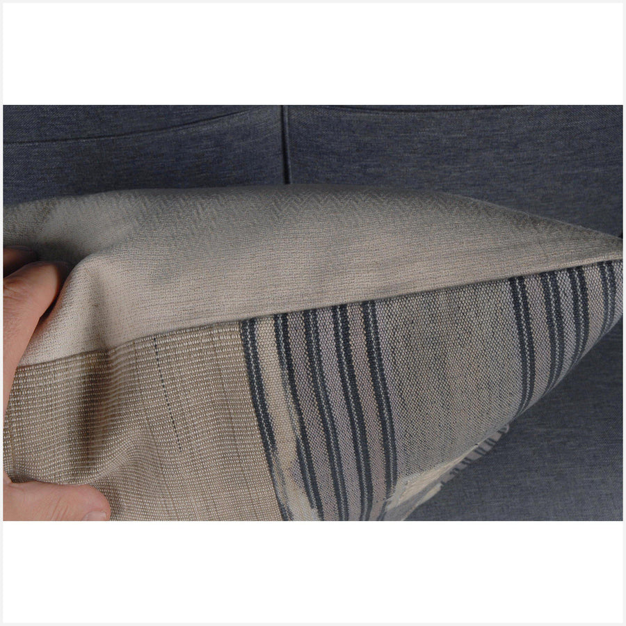 Gray, beige, blush 19 in square Naga pillow, ethnic home decor handwoven cotton cushion BN48