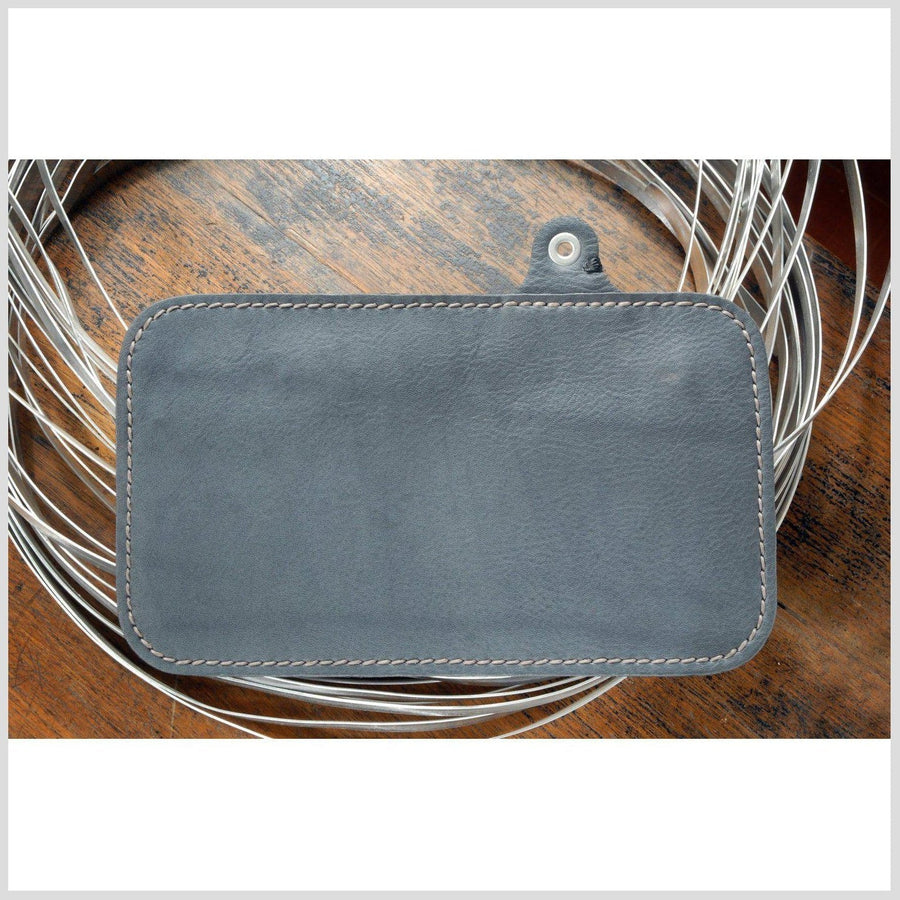 Gray leather wallet, bifold with wallet chain, money pouch, zipper pocket, man funky rustic wallet coin pocket Hand sewn. Big. FREE SHIPPING