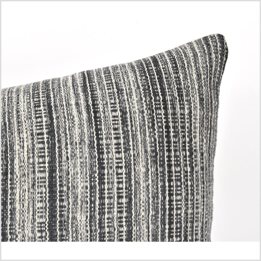 Gray, off-white stripe, natural organic dye cushion, tribal ethnic pillow, Hmong hill tribe 22 inches, handwoven cotton, PP18