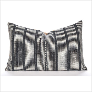 Gray, off-white stripe, natural organic dye cushion, tribal ethnic pillow, Hmong hill tribe 22 inches, handwoven cotton, PP97