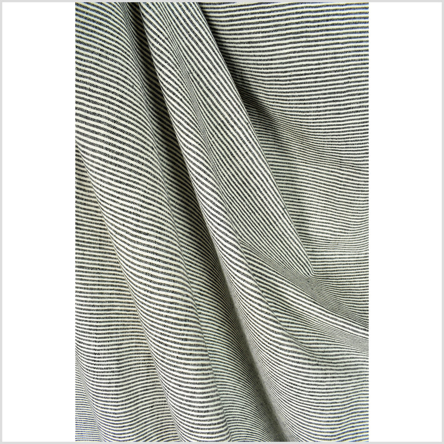Gray, warm off-white, railroad stripe cotton fabric, handwoven, natural color, minimalist Thailand sewing craft, great draping, by the yard PHA306
