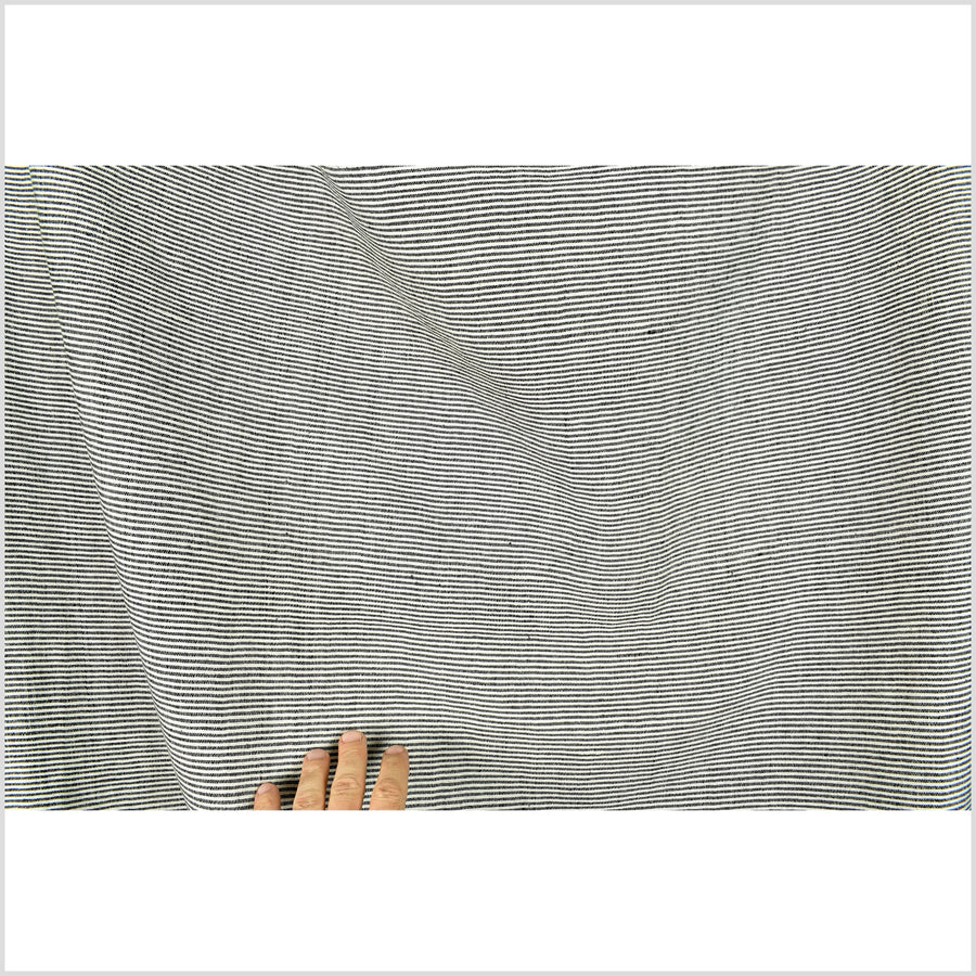 Gray, warm off-white, railroad stripe cotton fabric, handwoven, natural color, minimalist Thailand sewing craft, great draping, by the yard PHA306