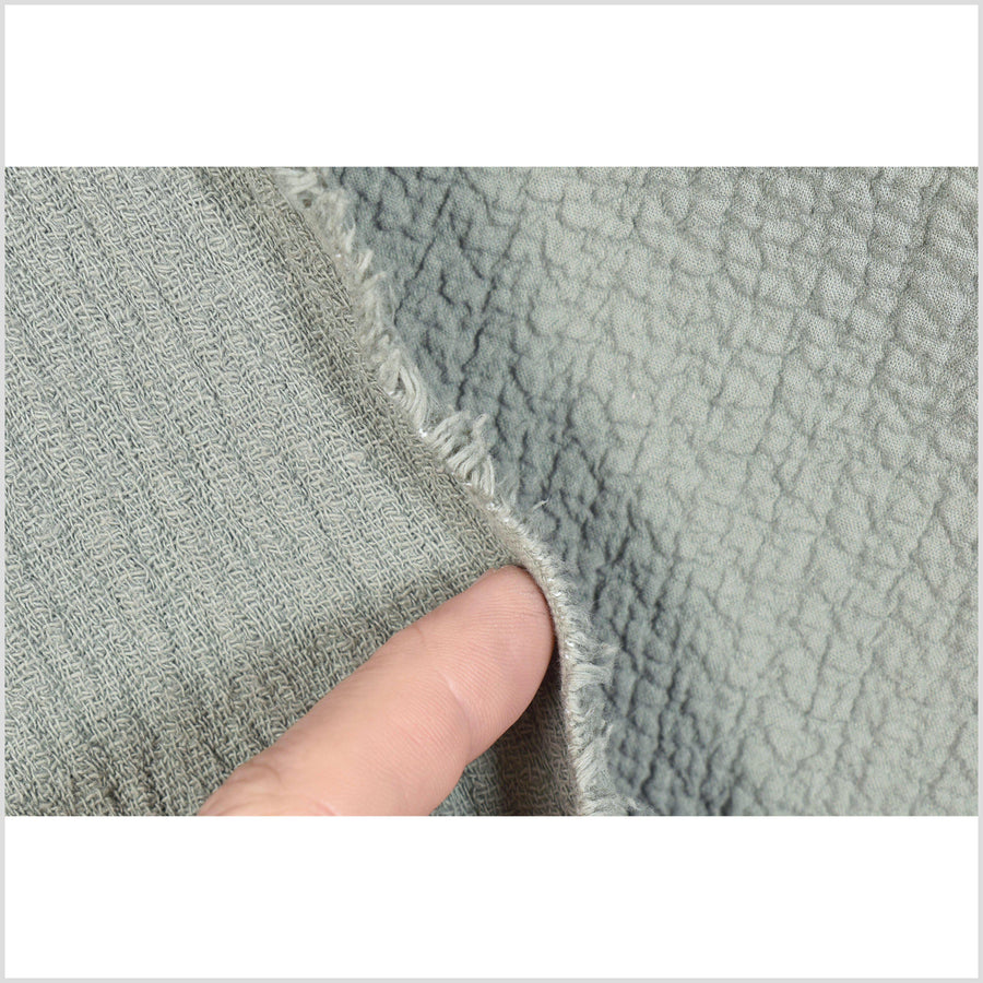 Grey green mist, quilted and crinkled, 2-ply, heavy-weight, textured cotton fabric, natural Thailand fabric by the yard PHA223