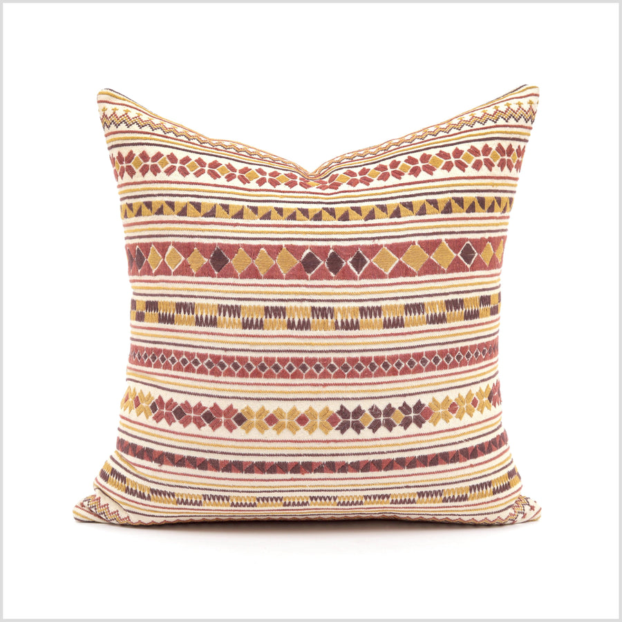 Hand embroidery tribal ethnic Akha pillow, traditional textile design, 18