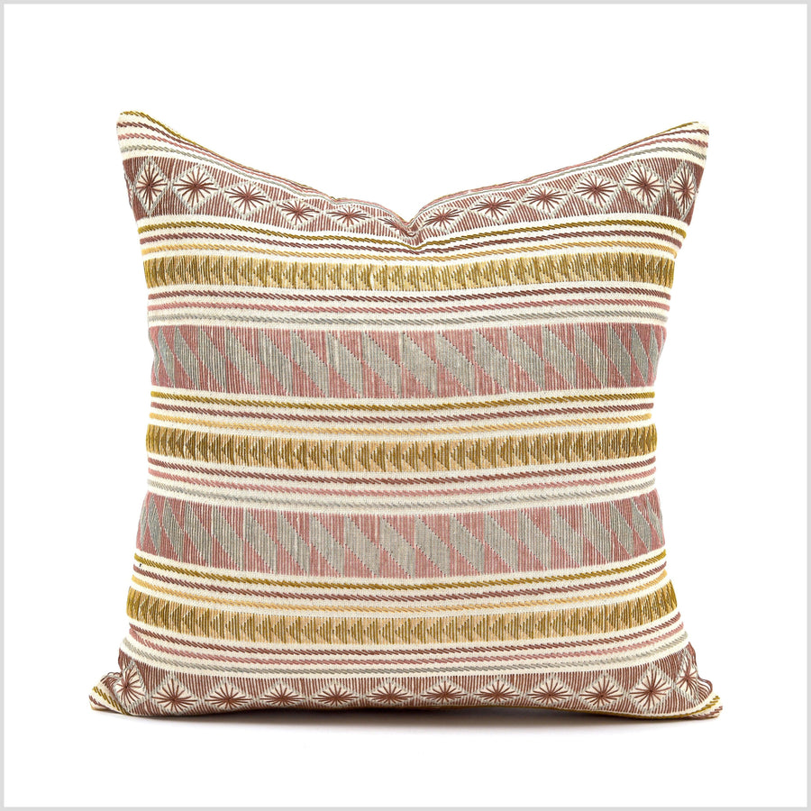 Hand embroidery tribal ethnic Akha pillow, traditional textile design square cushion, fair trade red, cream, wine, khaki, gold color YY49