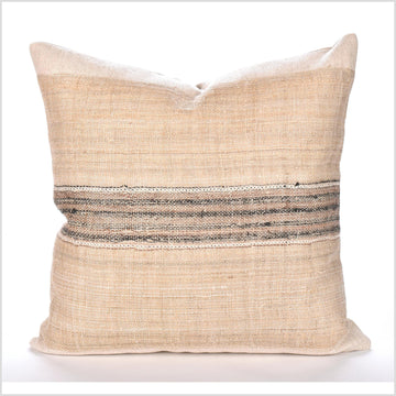 Handwoven cotton and hemp neutral pillowcase, 22 inch square cushion, bohemian style, beige brown black handsewn pillow LL27
