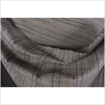 Handwoven cotton fabric, gray with black and saffron striping. Natural organic dye, 100% cotton material, medium-weight, per yard PHA138