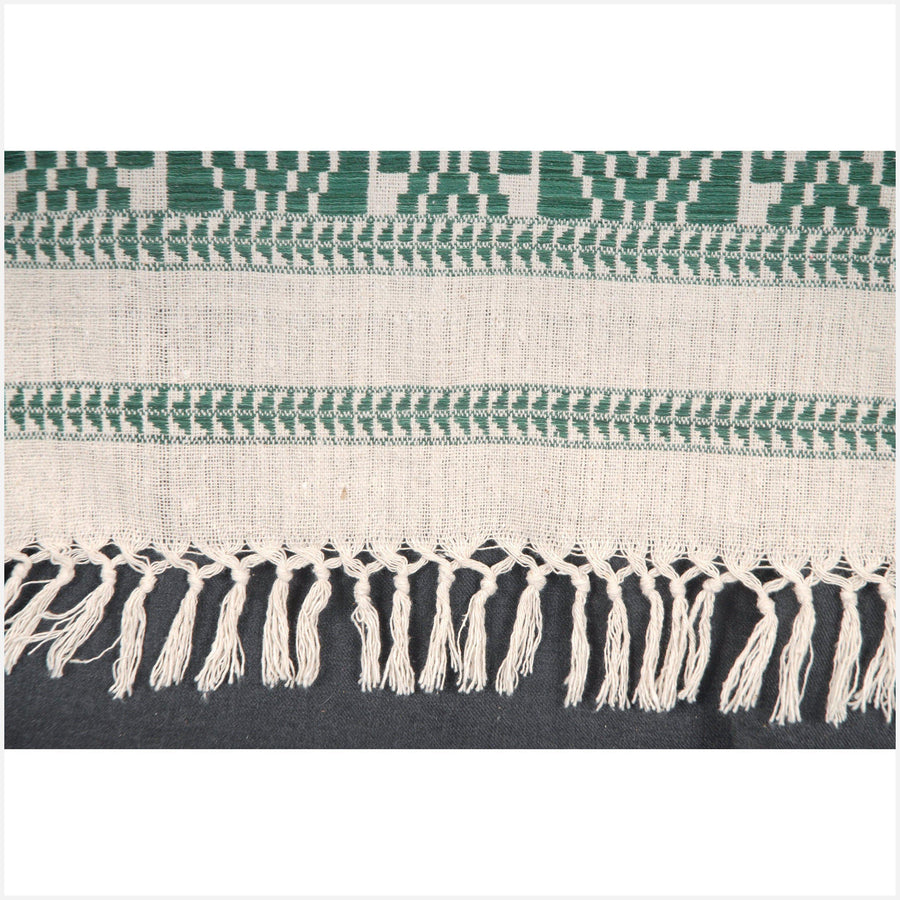 Handwoven green white cotton tribal textile table runner Laos boho tapestry ethnic home decor tribal cotton bed throw Hmong fabric 9 ET74
