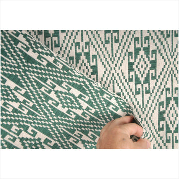 Handwoven green white cotton tribal textile table runner Laos boho tapestry ethnic home decor tribal cotton bed throw Hmong fabric 9 ET74