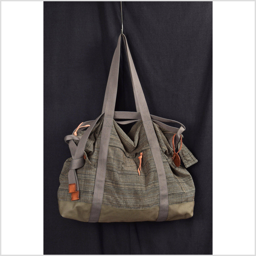 Handwoven, hand sewn, handmade, brown black tribal textile tote bag, large size crossbody duffel bag, ethnic Naga tribe cotton shoulder bag.