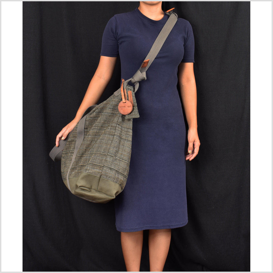 Handwoven, hand sewn, handmade, brown black tribal textile tote bag, large size crossbody duffel bag, ethnic Naga tribe cotton shoulder bag.