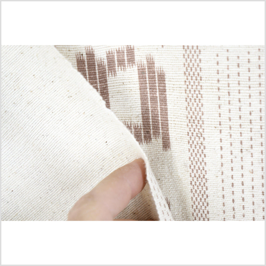 Handwoven neutral, warm off-white cotton, mocha brown mud cloth printed pattern, unbleached, washed, soft and luscious, by the yard PHA176