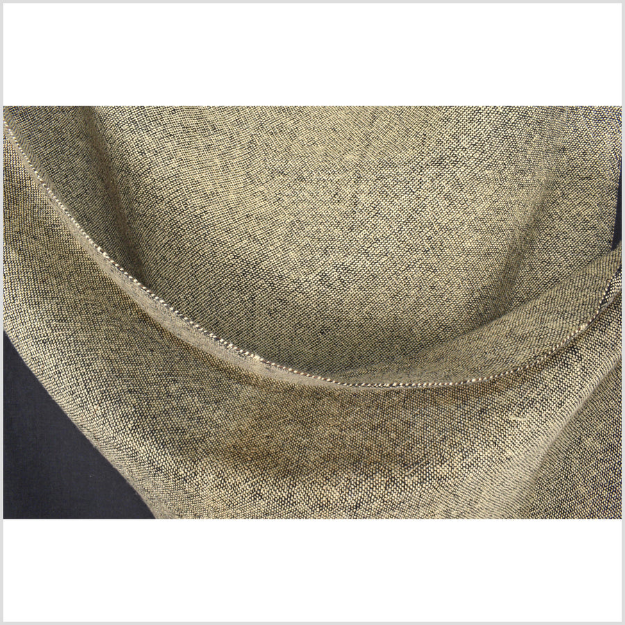 Handwoven, organic dye, 100% cotton, neutral sepia tan beige and black thick weave fabric, medium-weight, per yard PHA105