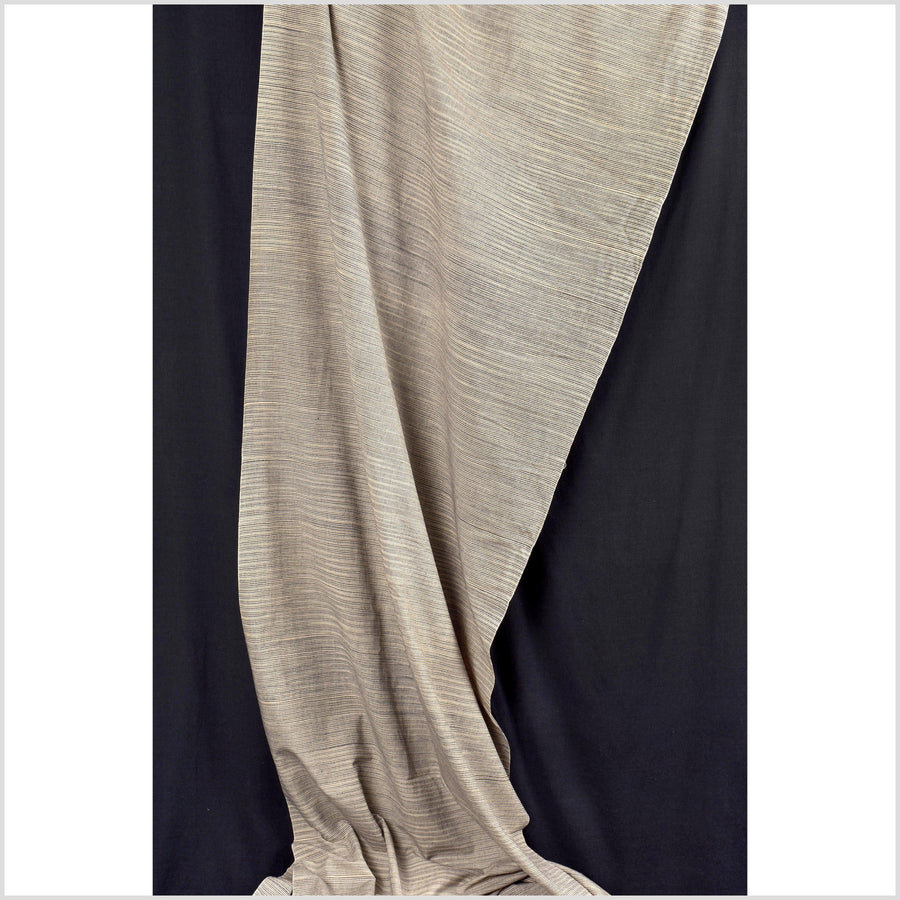 Handwoven, organic dye, 100% cotton warm off-white and gray striped fabric, medium-weight, per yard PHA87