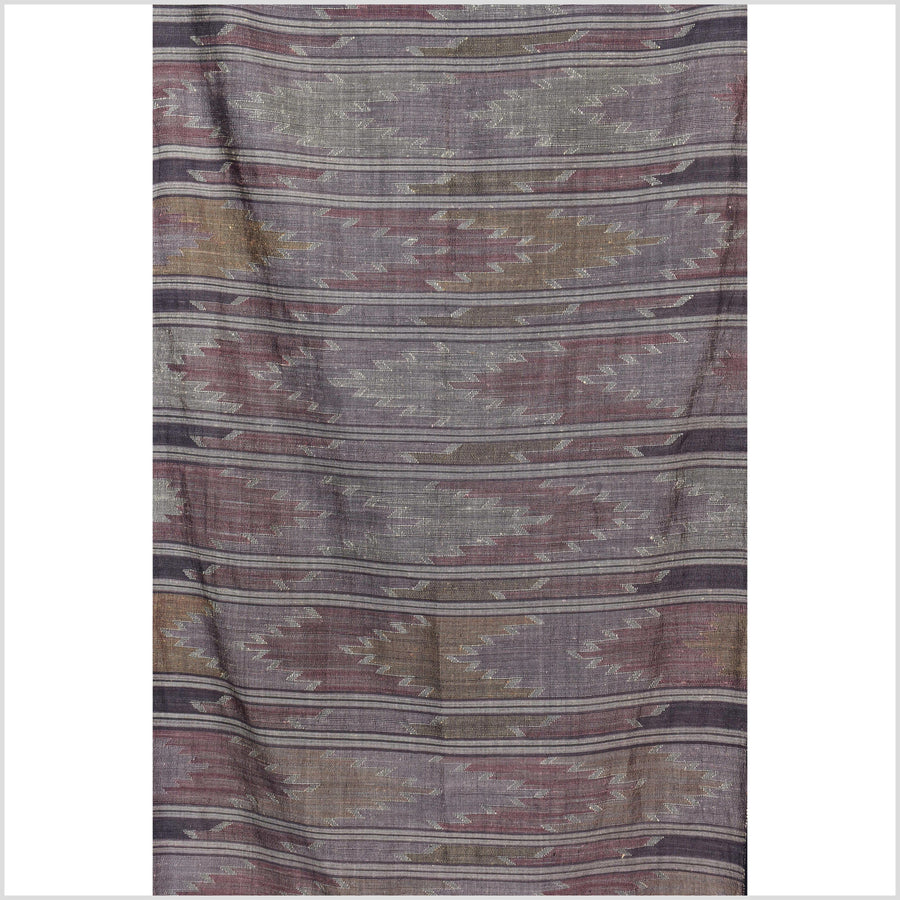 Handwoven purple mauve off-white black tribal silk cotton runner tapestry Laos textile, hand spun throw, natural dye boho ethnic decor RB75