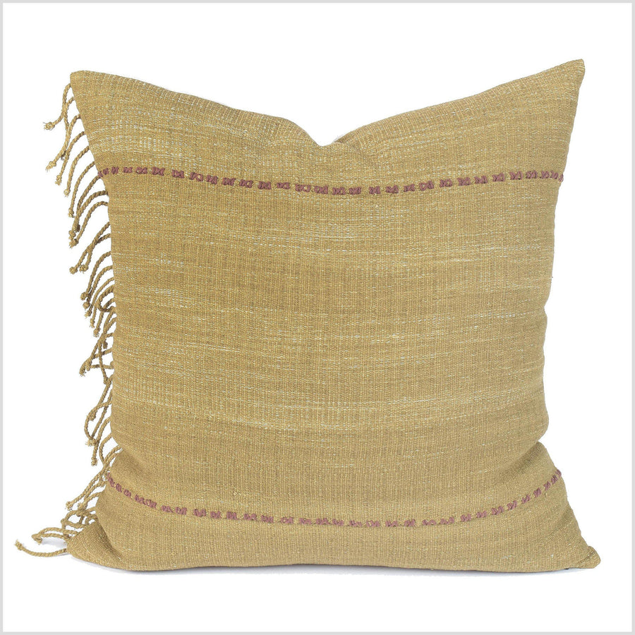 Handwoven tribal cotton pillowcase, khaki olive brown natural dye square cushion, decorative 19 inch throw pillow QQ36 QQ38