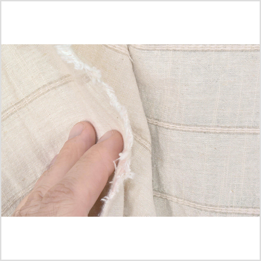 Hemp, linen, and cotton corded fabric in neutral beige/off-white -ivory- per yard PHA54