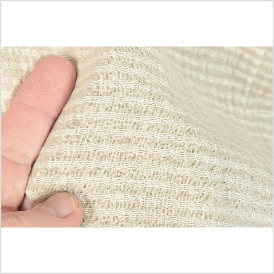 Hemp linen cotton bamboo fabric, natural, unbleached, neutral, beige oatmeal color with ribbed corduroy texture Thailand woven craft by yard PHA273