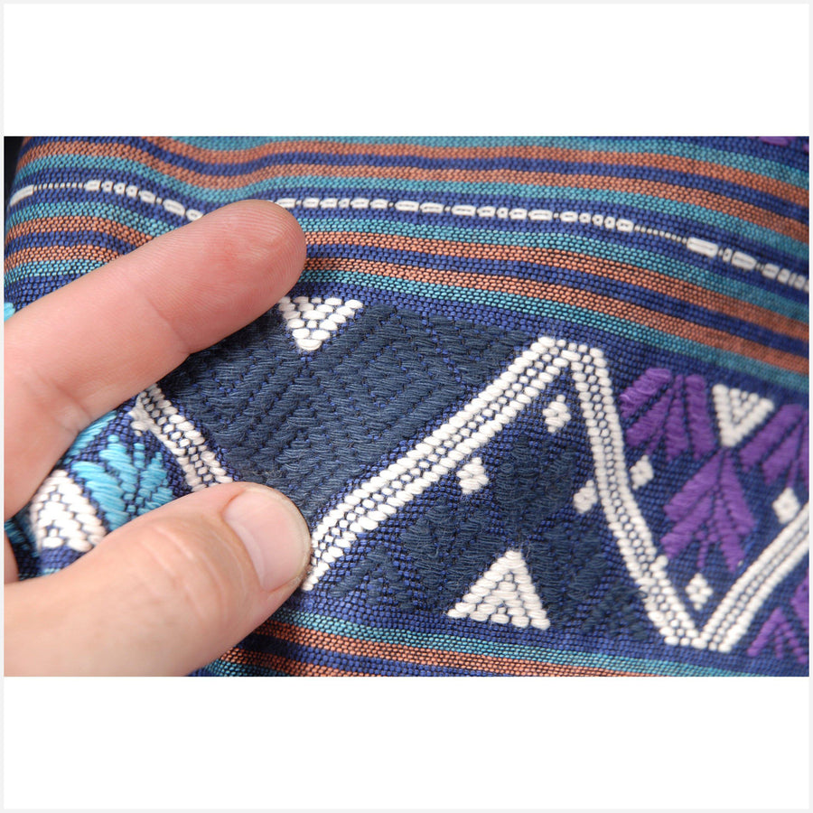 Hill tribe textile tribal tapestry Laos Tai Lue handwoven embroidered indigo blue cotton textile runner ethnic skirt sarong natural 14 ZX34