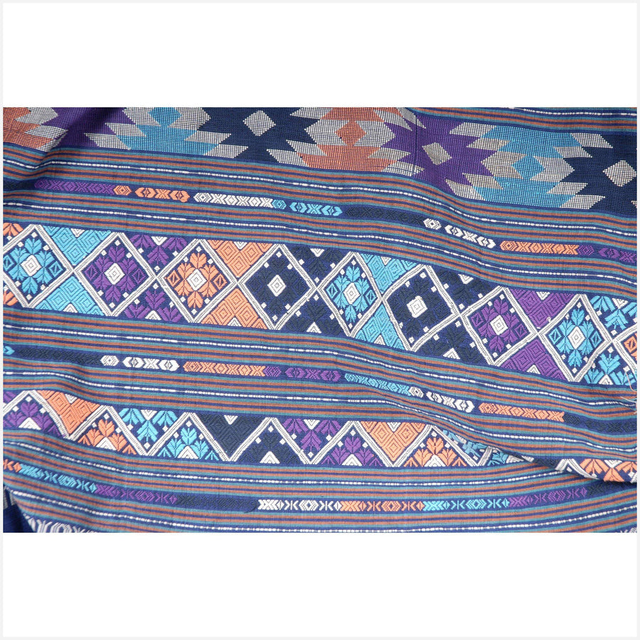 Hill tribe textile tribal tapestry Laos Tai Lue handwoven embroidered indigo blue cotton textile runner ethnic skirt sarong natural 14 ZX34