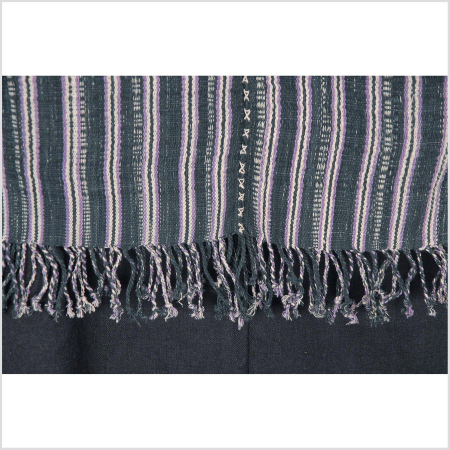 Hmong boho fabric ethnic tribal textile Thailand throw fabric natural dye color black white purple stripe Karen pillow cotton cloth CB33